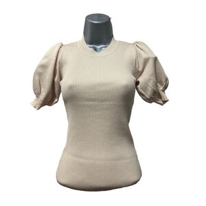 NWT T Tahari Fitted Ribbed Sweater with short puff sleeve size XS
